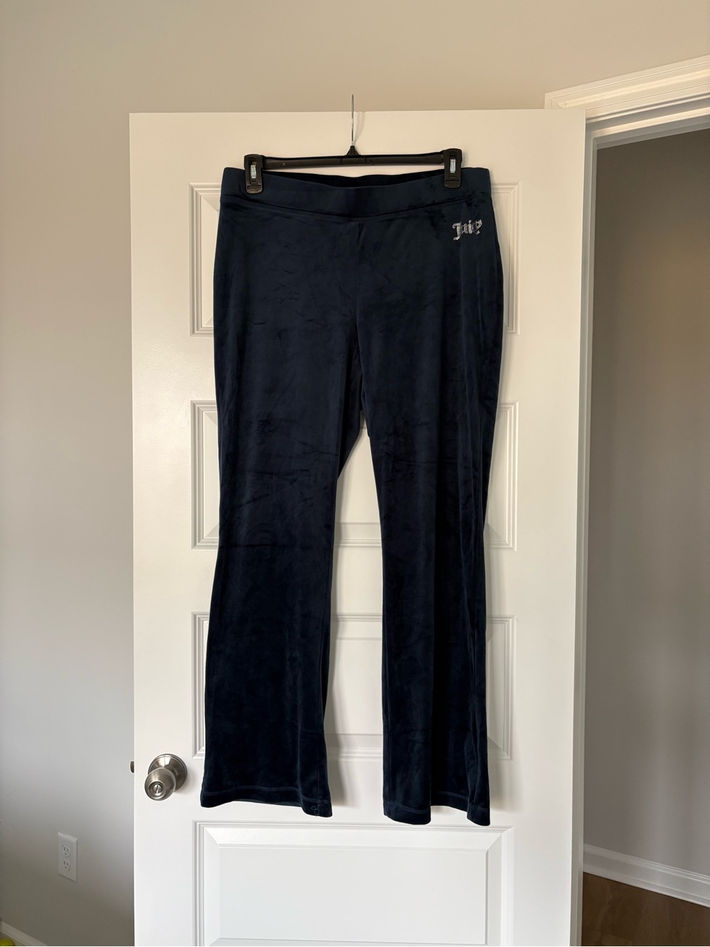 NWOT Vintage Y2K Juicy Couture Navy Velour Rhinestone Track Pants McBling Size L